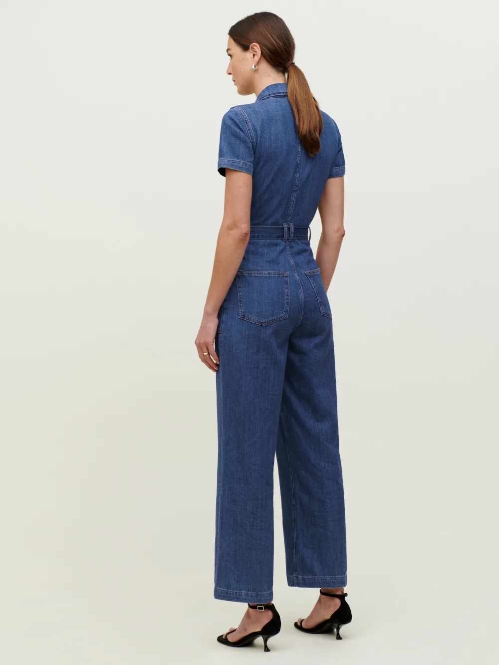 Reformation Cassidy Jumpsuit in Denim Blue Wide leg 10 belt - Picture 3 of 10